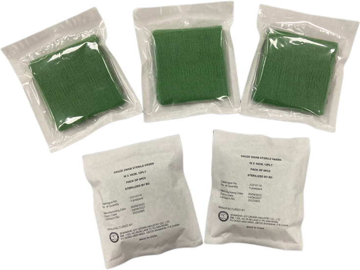 Hisopo de gasa estéril verde 10 x 10 cm 12 capas
