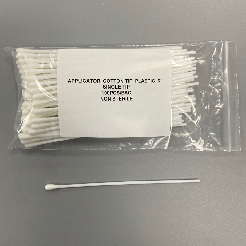 Aplicador de plástico con punta de algodón de 6 pulgadas no estéril